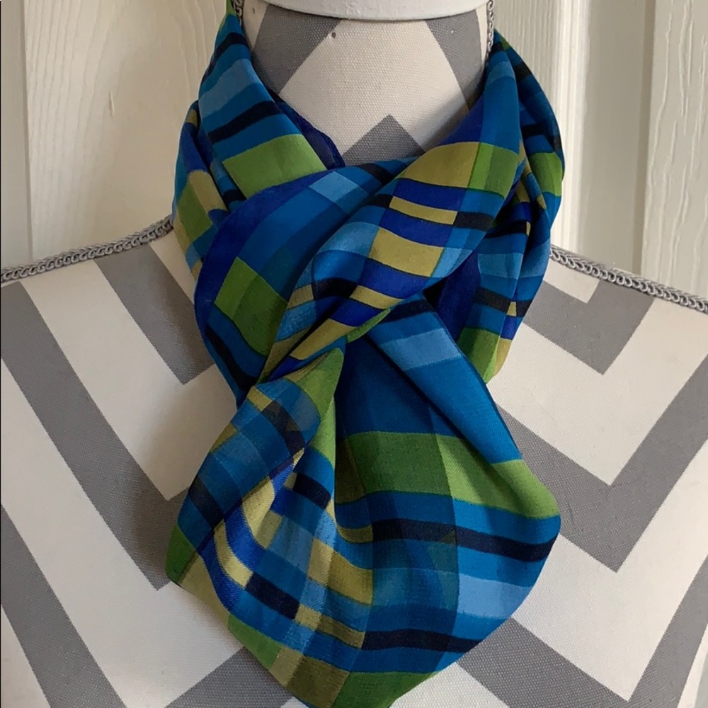 Jones New York Silk Scarf Blue Green Gold